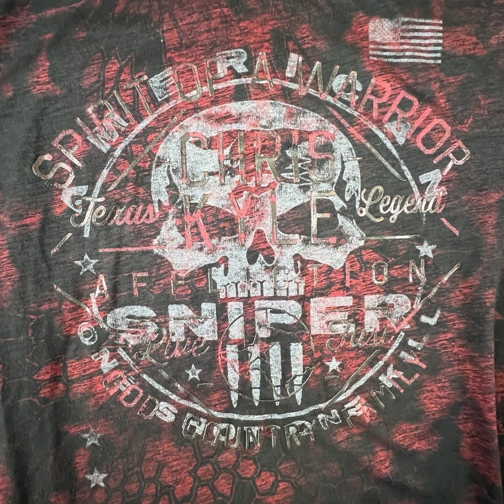 Affliction Chris Kyle Sniper‎ T-Shirt 3XL Made in USA Red Black Skull